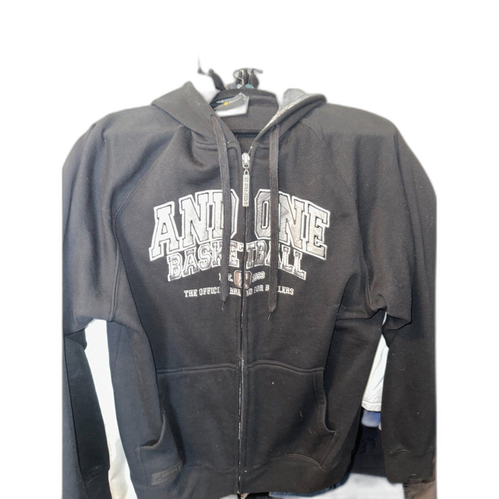 Vintage AND1 Basketball Men's M Jacket Hoodie Zipper Coat Medium Black Graphic